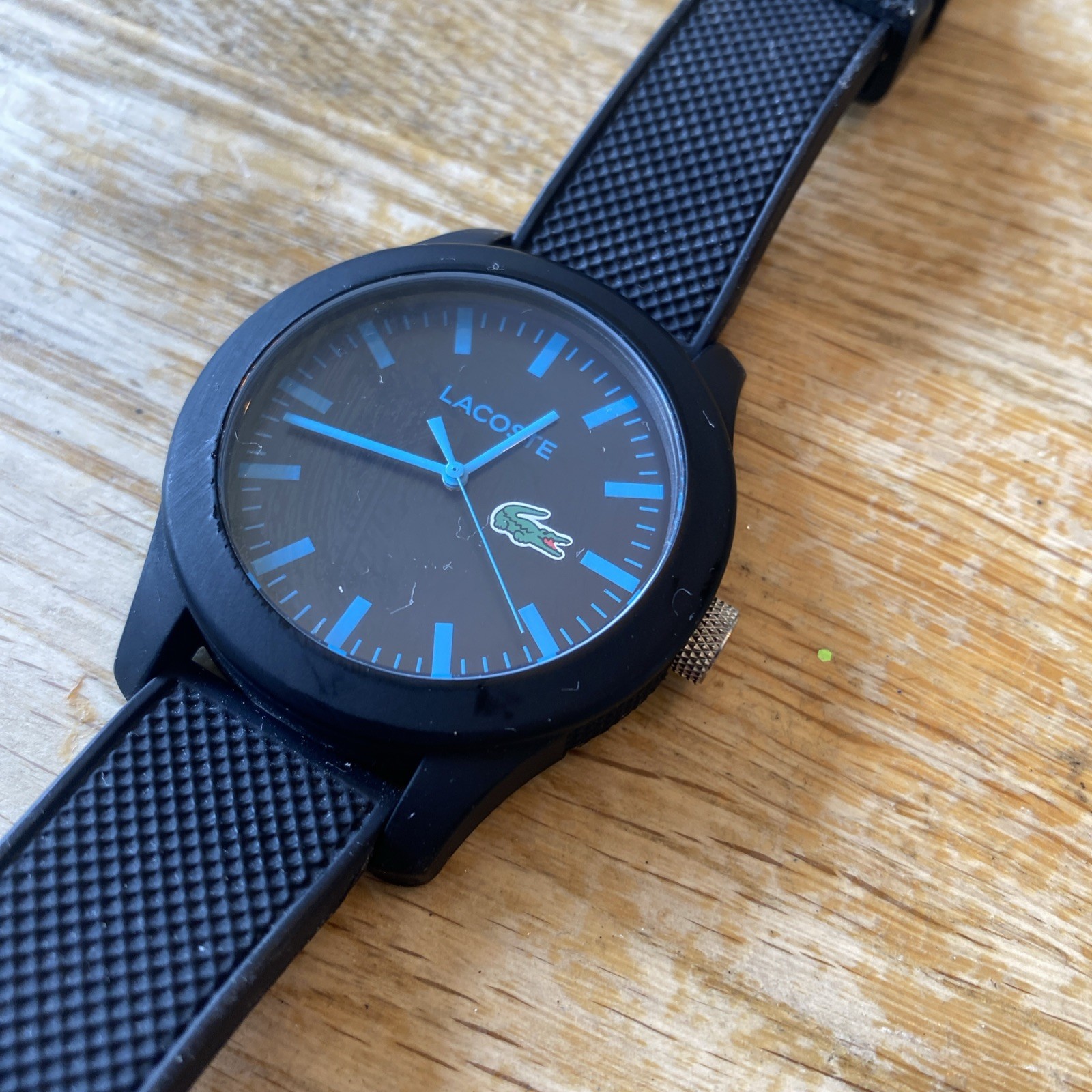 Lacoste Black Blue Dial Quartz Watch LC79.1.47.2788 Rubber Strap Unisex 30m 3ATM
