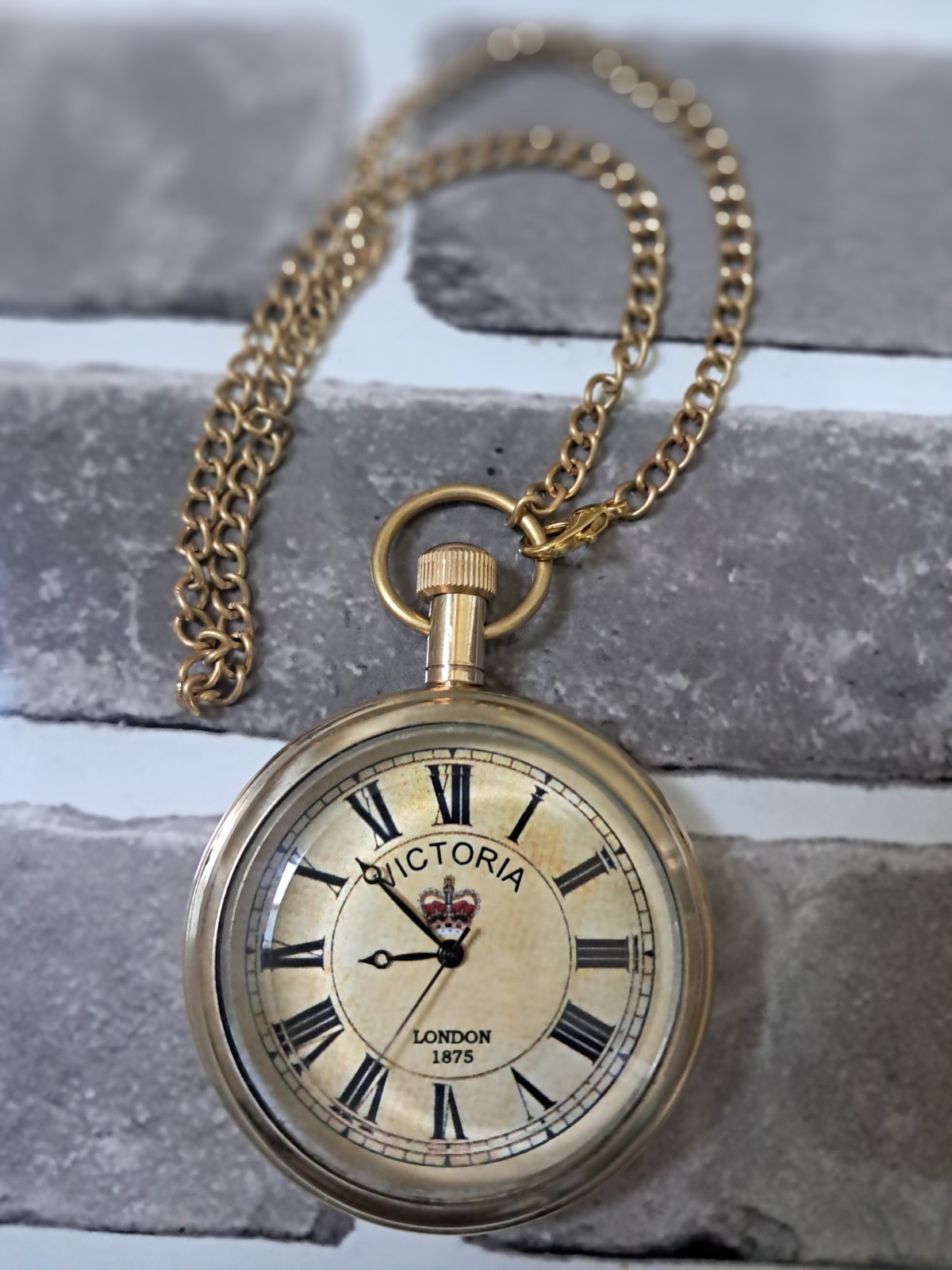 Vintage Brass Pocket Watch Victoria 1875 – Antique Style Gift