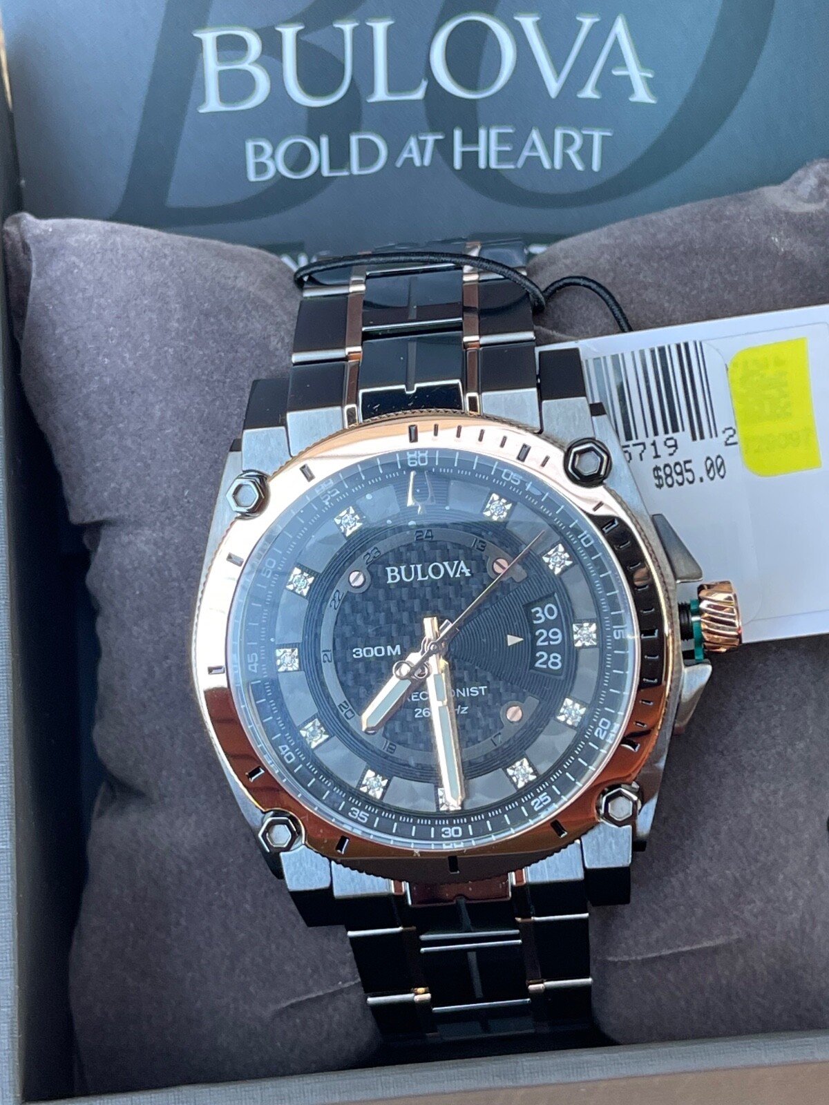 Bulova Precisionist Quartz Diamond Accent 2-Tone Black 46mm Watch 98D149 ROSE G