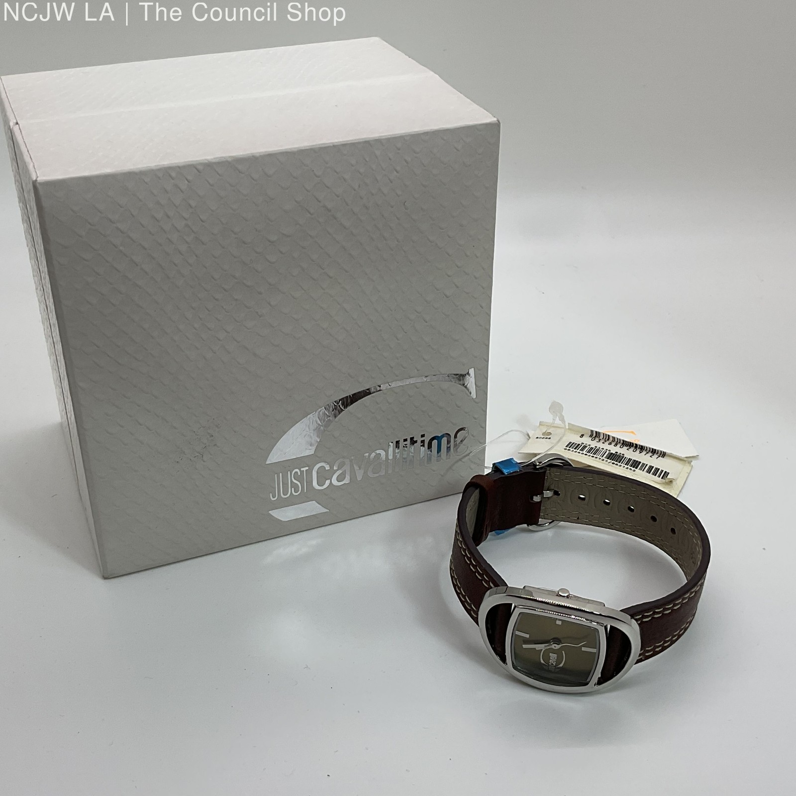 NEW JUST CAVALLI Time Silver Tone & Brown Leather Band Watch