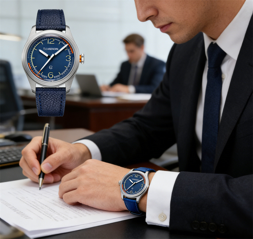 SEAKOSS T.Chronors White Mechanical Watch with Leather Strap and Luminous Hands