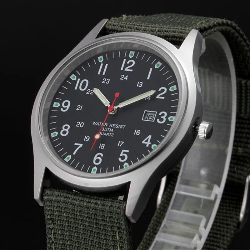 Men’s Field Watch Quartz Nylon Strap 24 Hour Easy Read Analogue Wrist Watch