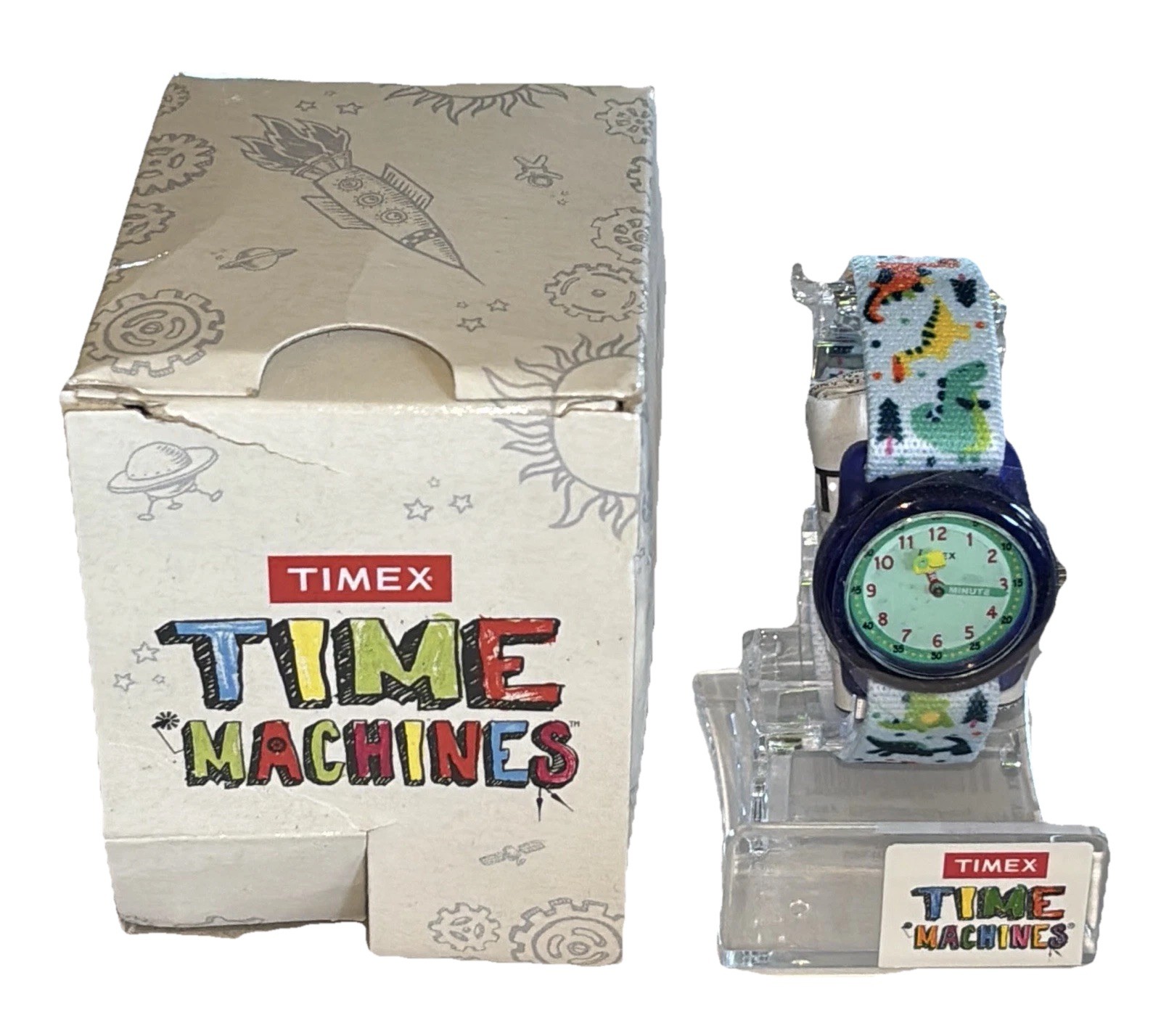 Timex Time Machine Youth Dinosaur Elastic Fabric Strap Band Wrist Watch New