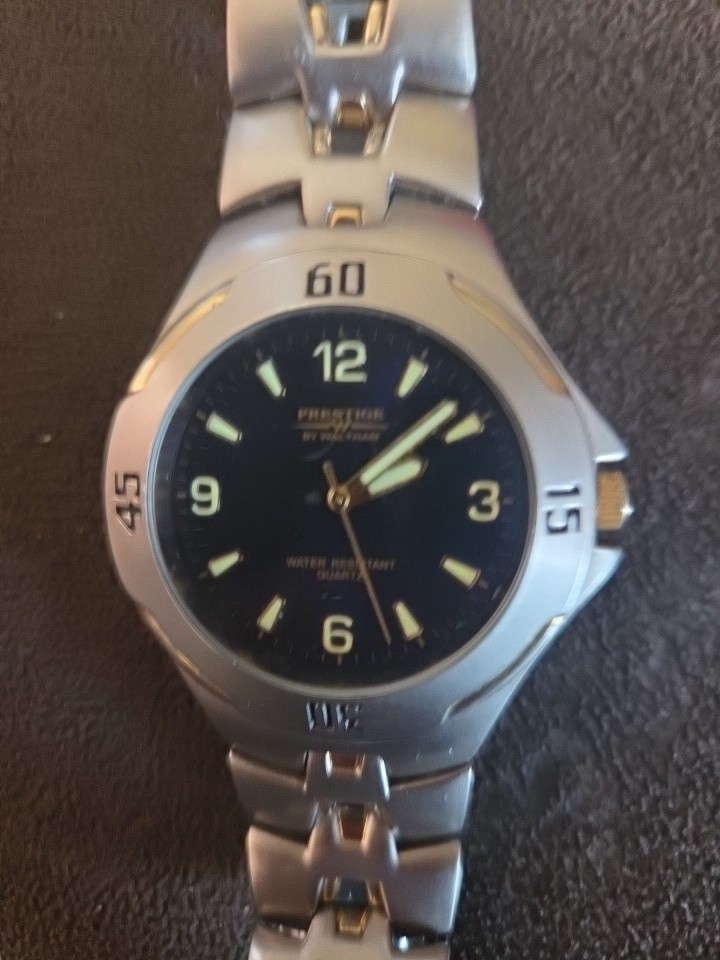 Prestige by Waltham Mens Watch w1809 Gold and Silver Tone Blue Dial. New Battery