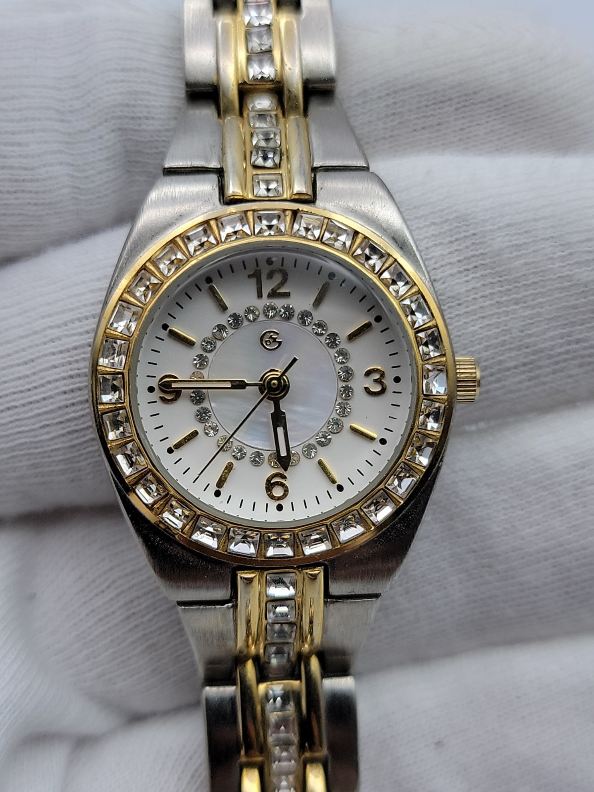 George Women Watch 26mm Rhinestones Bezel Two Tone Band 6.5″, Runs