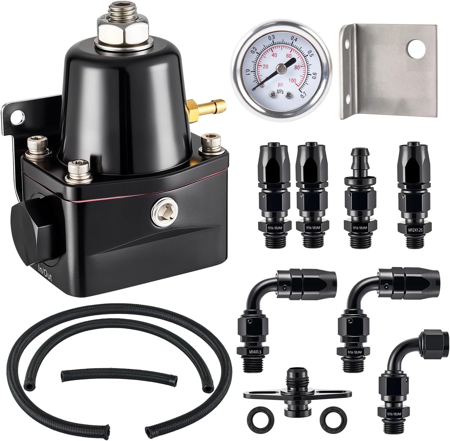 Fuel Pressure Regulator 6AN EFI Bypass Return Adjustable (30-70PSI), Black