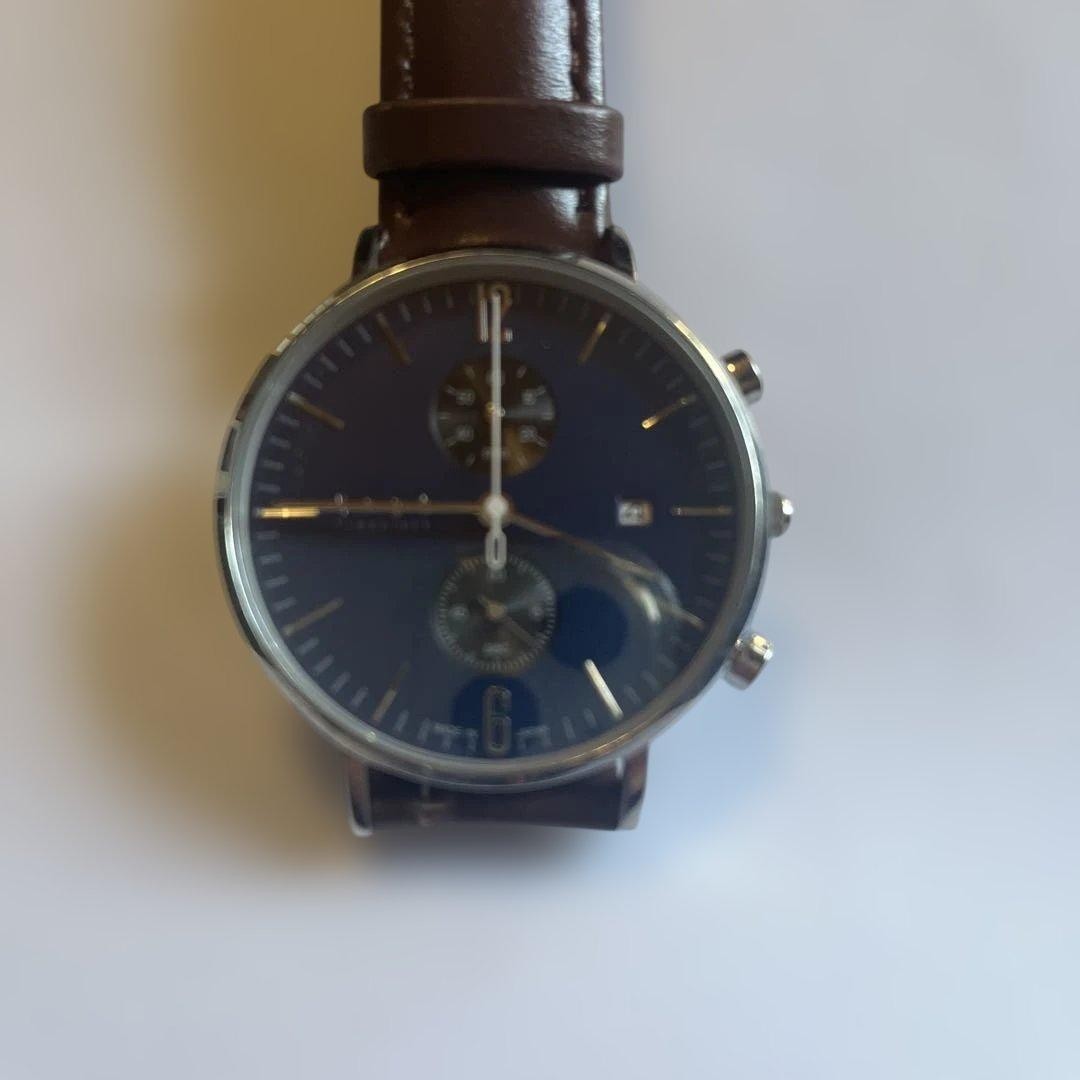 KNOT CC-39 Chronograph Quartz Mens Watch Blue Dial Brown Leather Japan