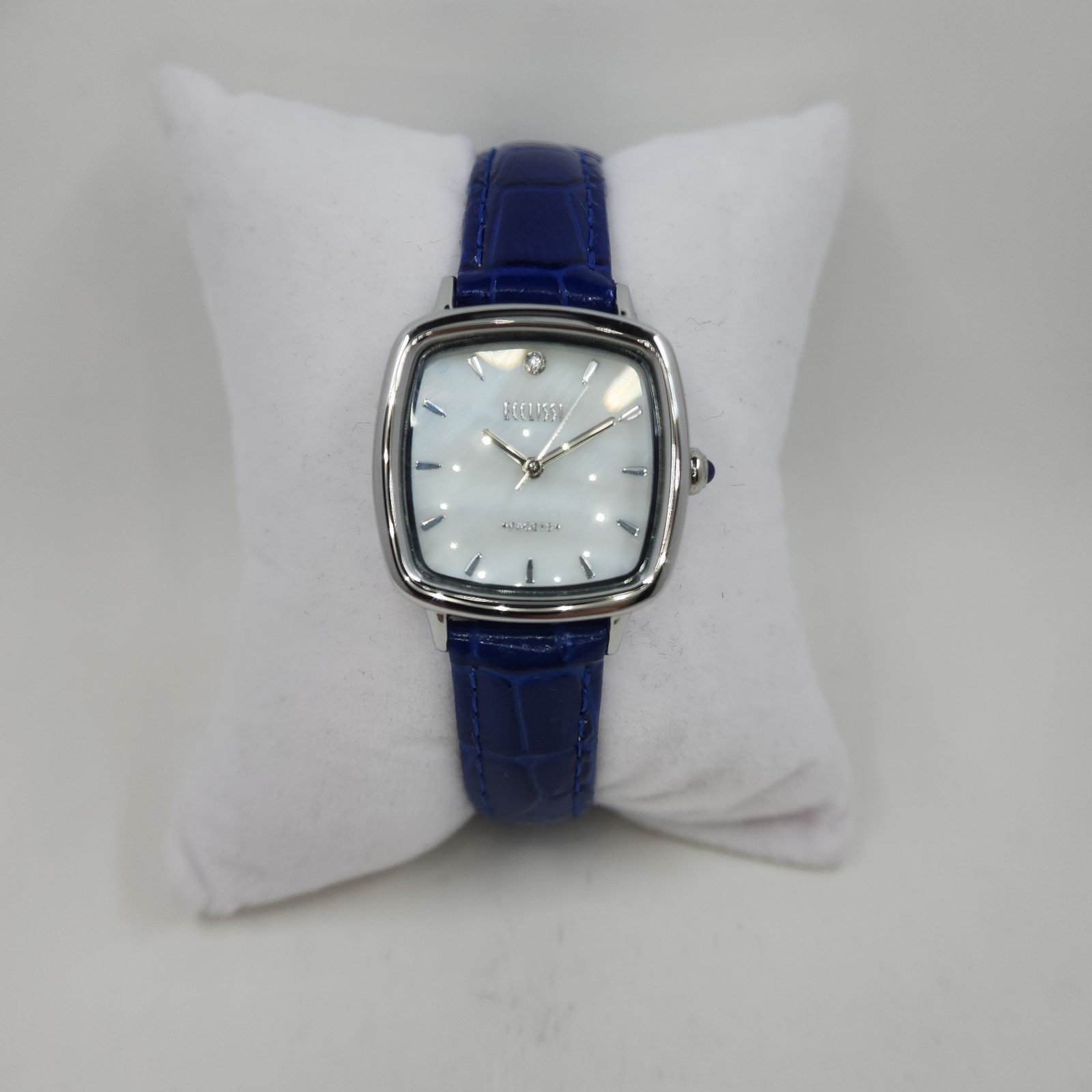 Ecclissi Square Stainless Steel Case Blue Leather Strap Watch