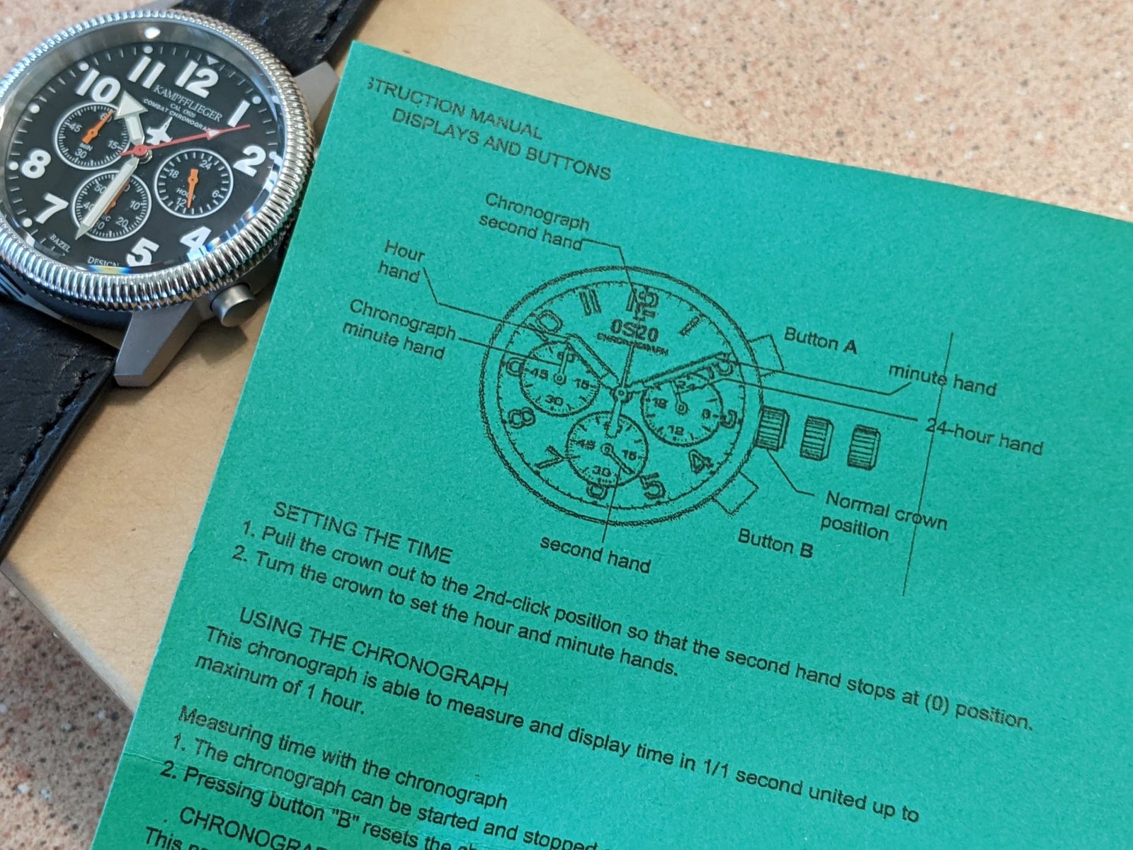 German Air Force Watch Luftwaffe Kampfflieger Combat Pilot Chronograph – 24 hour