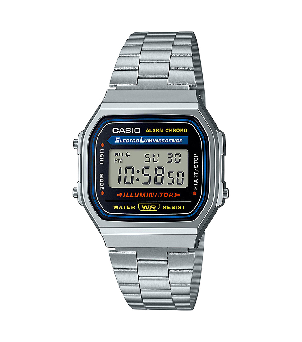 Casio Collection Mens Digital Watch with Black Dial and Silver Strap A168WA-1YES