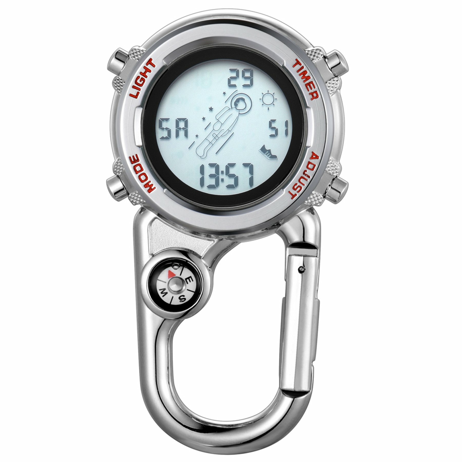 Multifunction Outdoors Backpack Clip-On Carabiner Compass Date Digital Fob Watch