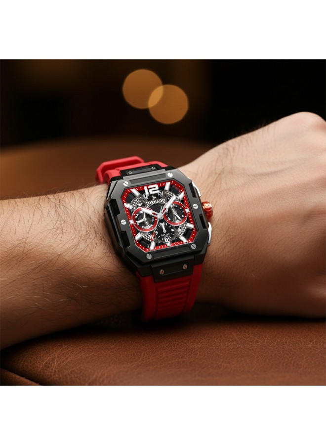Tornado Xenith Curve Men’s Multi Function Watch | Red Dial, 44mm, 100 m (10 ATM)