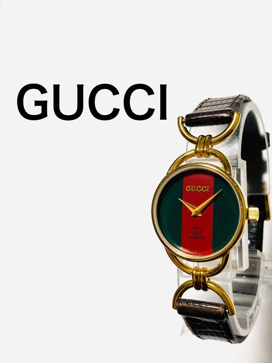 [A3P] Gucci Shearline Vintage Green Red Web Leather Quartz Ladies [x9s]