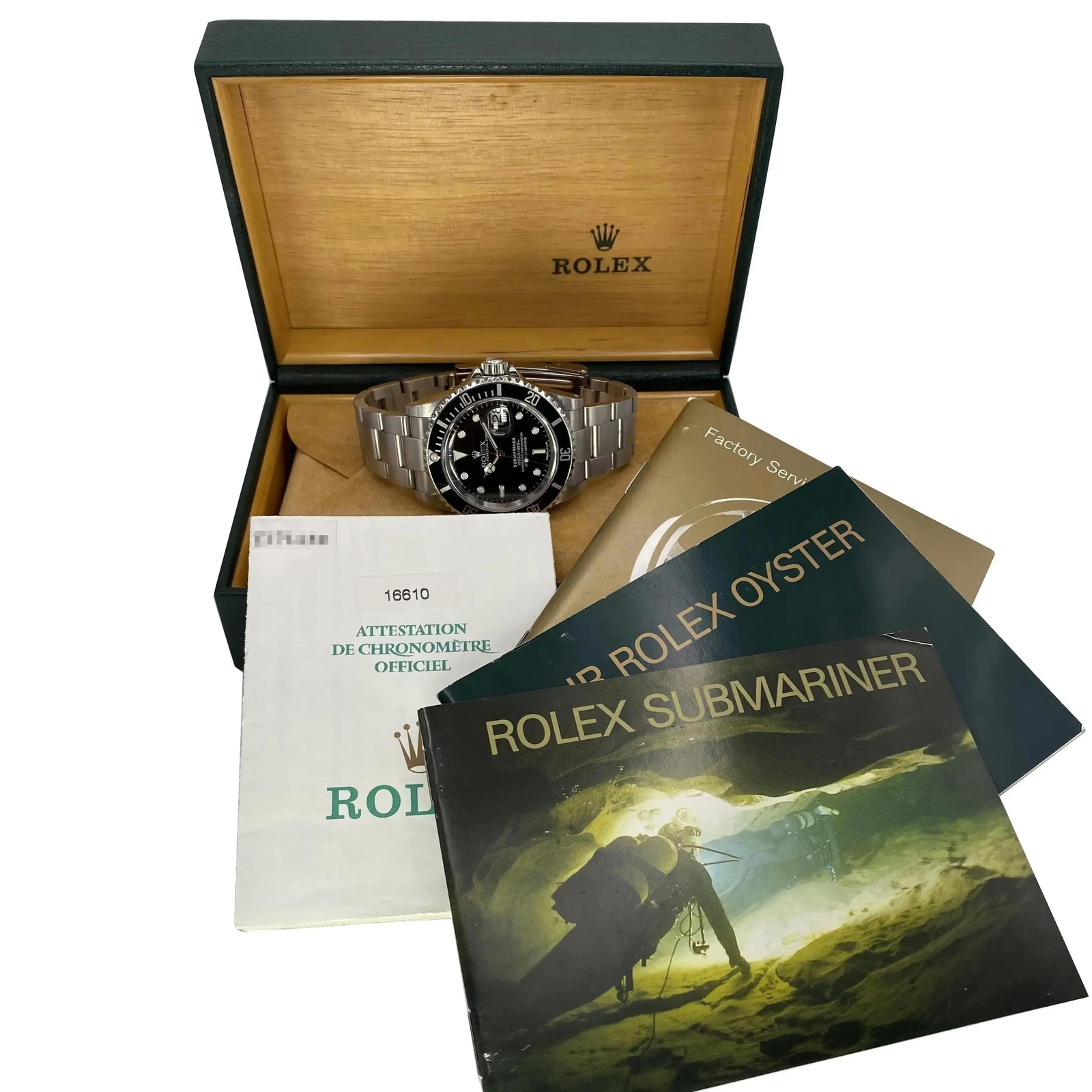 Rolex Submariner Date 16610 Steel Holes None Ceramic Black Dial Watch Box Papers