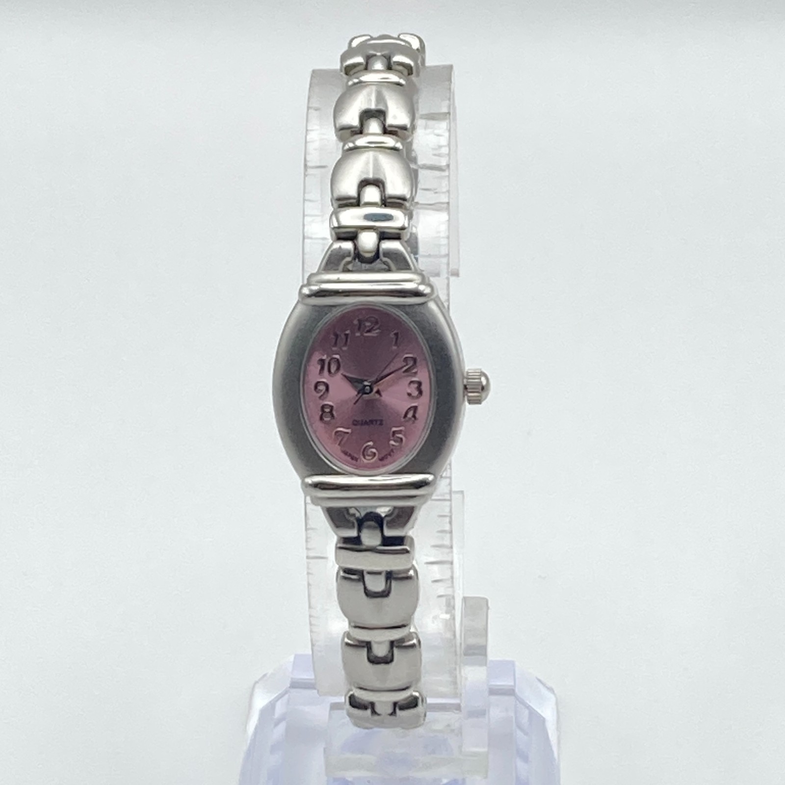 Advance Womens Watch 19mm Silver Tone Matte Pink Dial Oval New Battery 6.75″