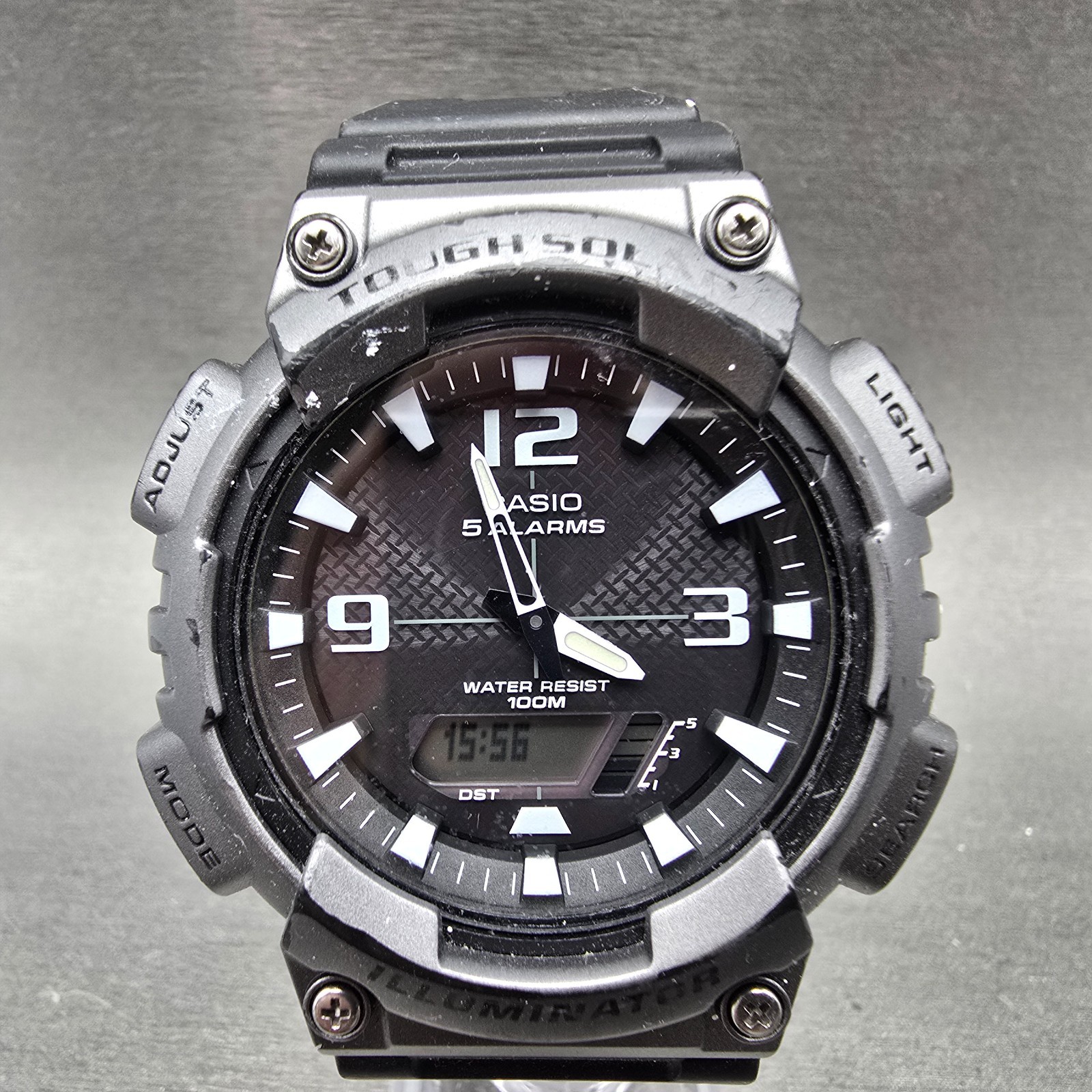 Casio AQ-S810W Watch Men 47mm Black Gray Alarm Chronograph Analog Digital Solar