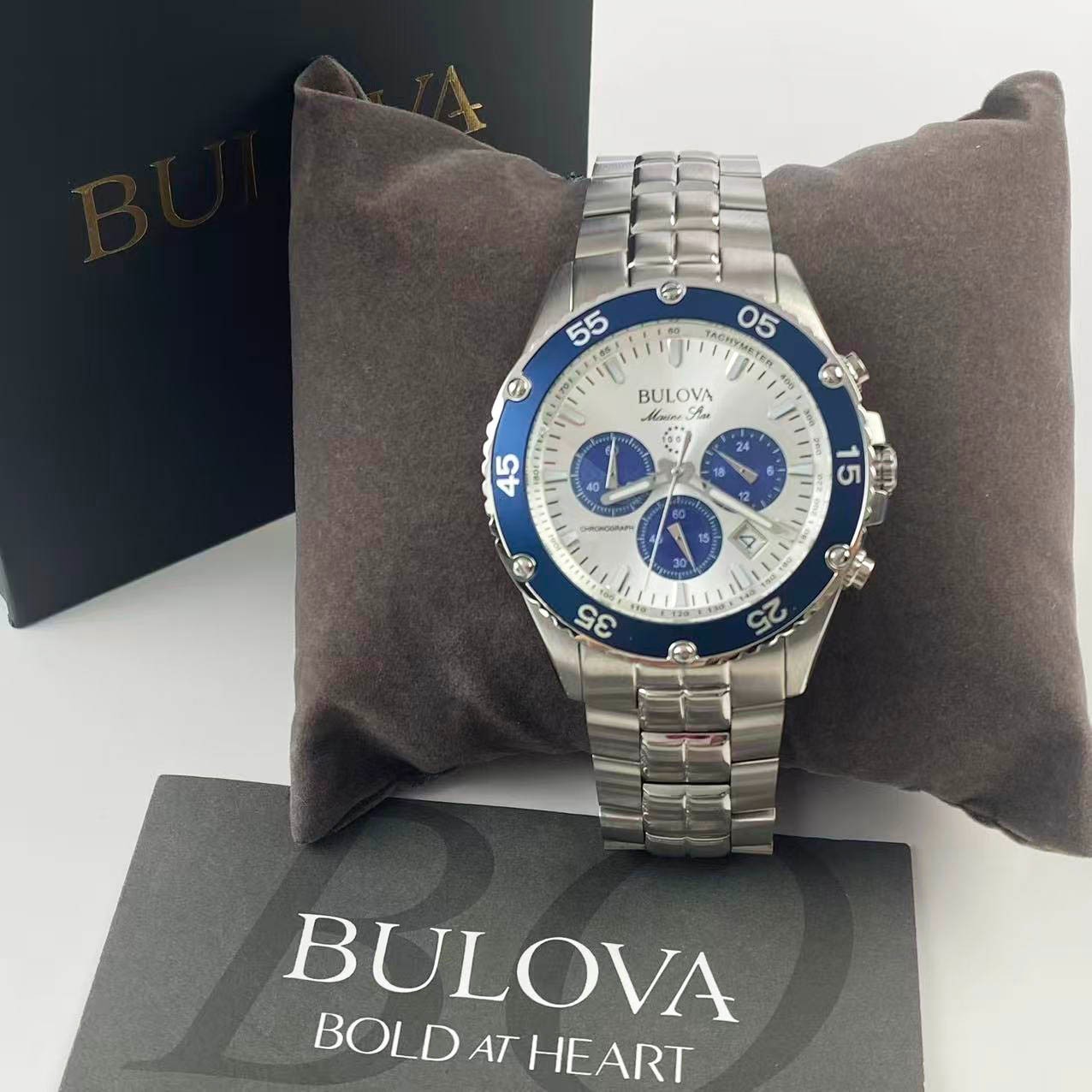 Bulova Marine Star 98B423 Silver Dial Stainless Steel Men’s Quartz Watch 41.5 mm