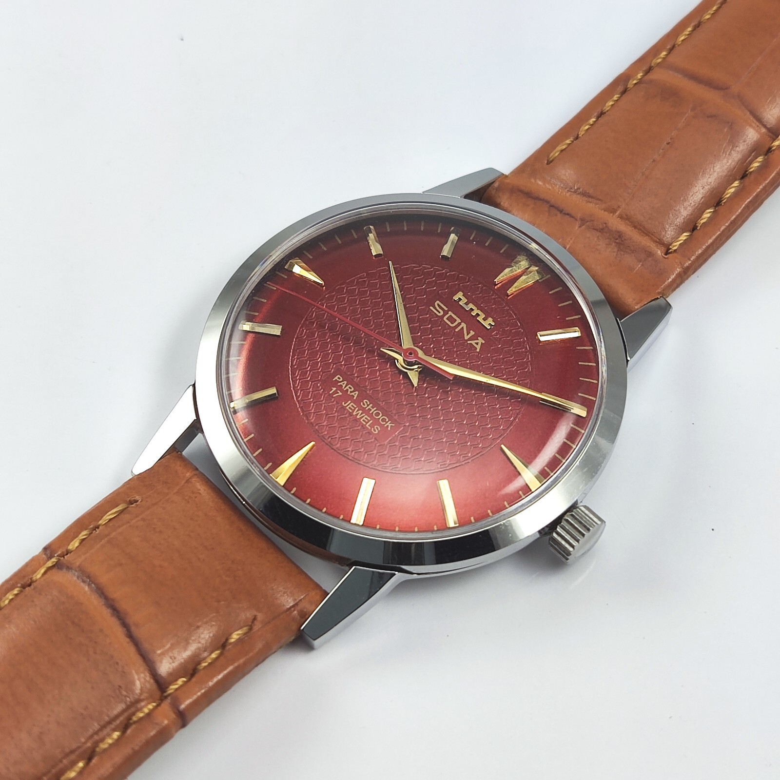 HMT Sona Red Dial 17 Jewels Working Mechanical HandWinding For Men’s Wrist Watch