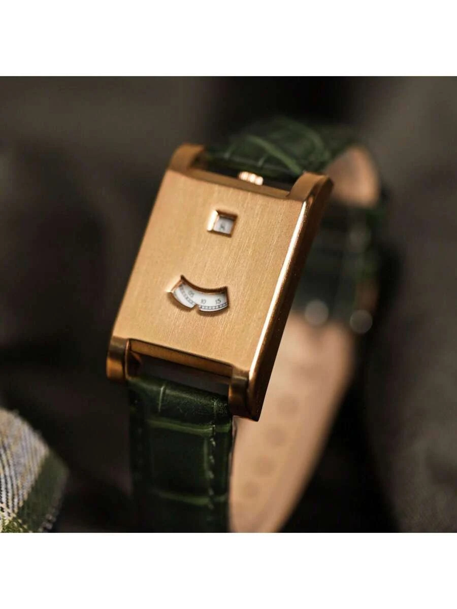 Artistic Square Watch Retro Gold-Brown Leather Strap Luxury Quartz