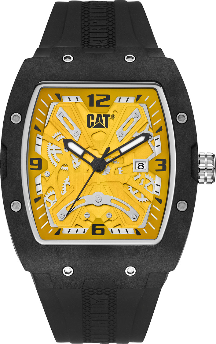 CAT “Barrel Carbon” Men Watch, 50 mm case, Black Silicone Strap (14.161.21.731)