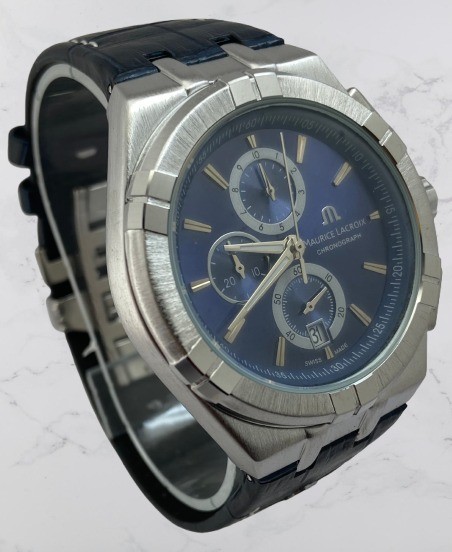 Refurbished Luxury Rare Maurice Lacroix Blue Dial Chronograph-Date Quartz Watch