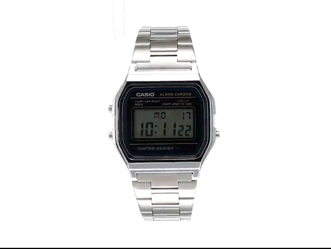 Casio A168W-1, 7 Year Battery Chronograph Silvertone Watch, Alarm, Illuminator