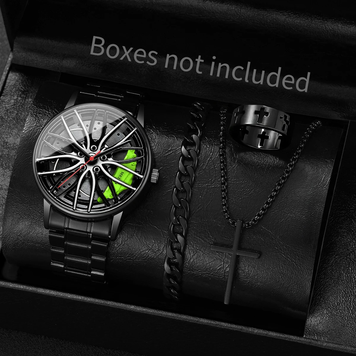 4Pcs/Set Fashion 3D Car Wheel Dial Men Sports Watch Luxury Men’S Stainless Steel