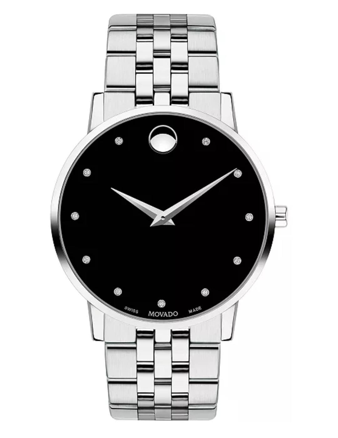 Movado Men’s Museum Classic Diamond Accent Swiss Quartz Watch New No Box Papers