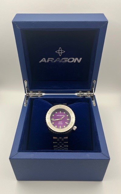 Aragon Divemaster Purple Dial NH35 Auto Dive Watch A481 Exhibition Back