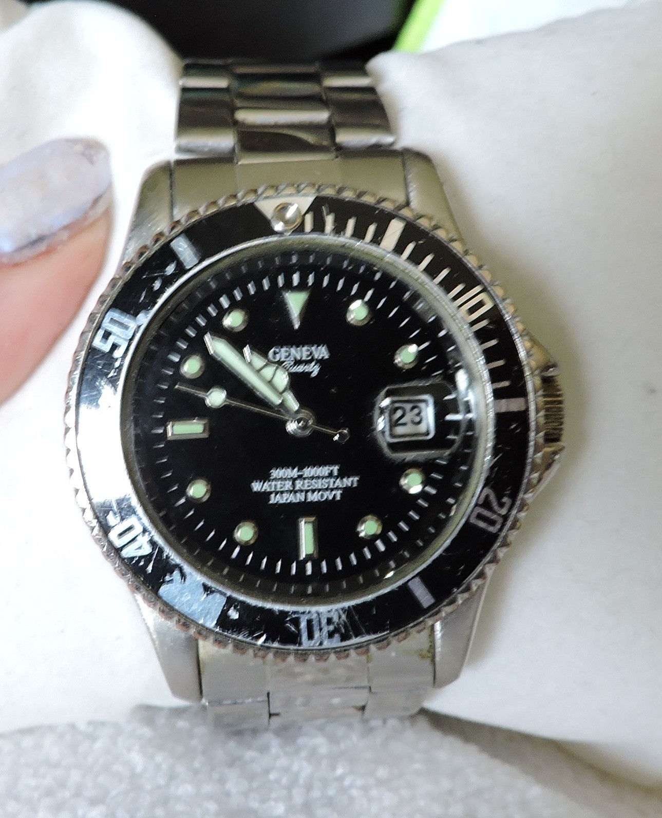 Geneva Mens Black Face Watch Diving Date water resistant
