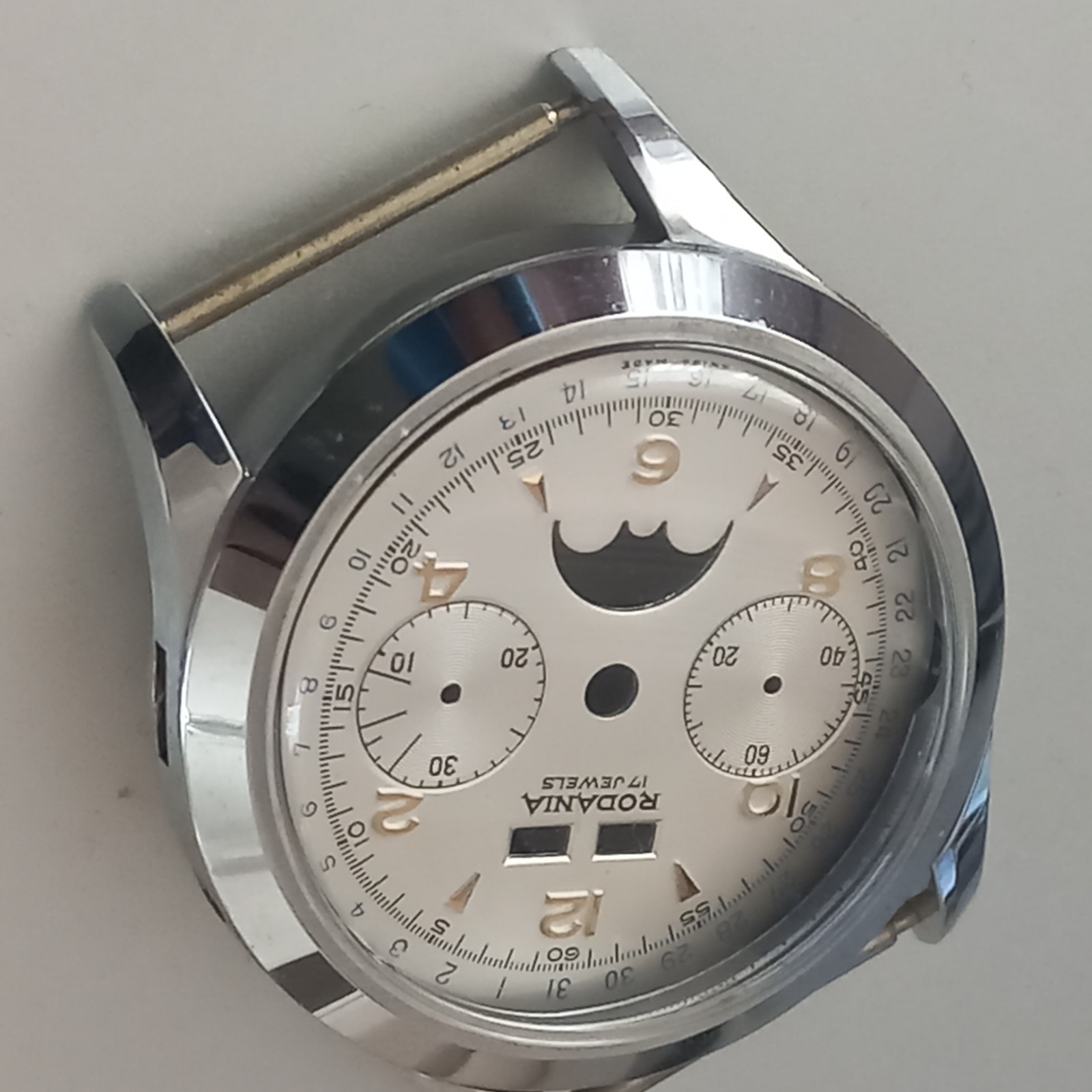 VINTAGE RODANIA TRIPLE DATE MOONPHASE CHRONOGRAPH WATCH CASE DIAL LANDERON 186