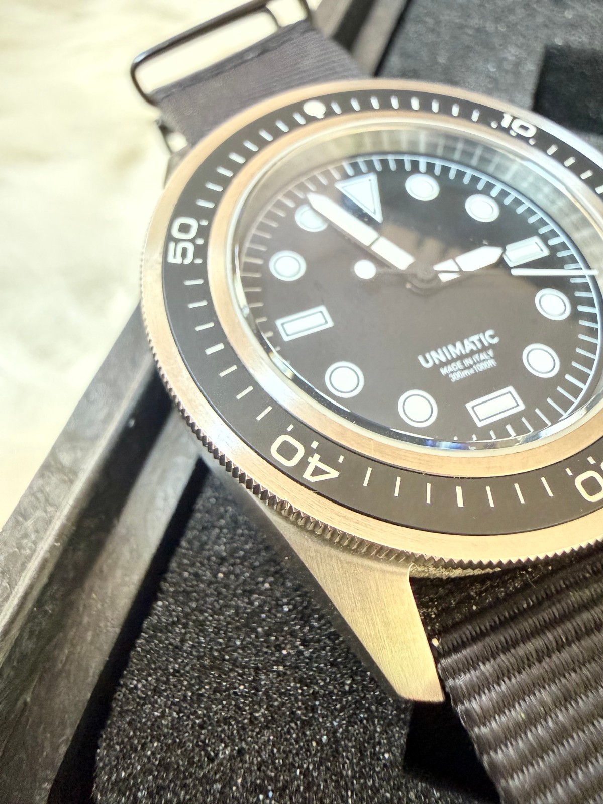 RARE UNIMATIC ProDiver Modello Uno U1-PD3-B Automatic NATO Strap Watch, 41.5mm