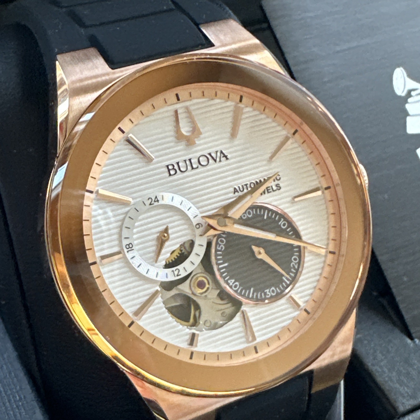 Bulova Men’s Millennia Automatic Black Silicone Latin Grammy Watch 38MM 97A186