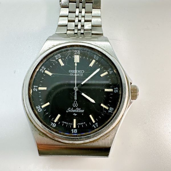 Seiko SilverWave Watch Men 36mm Black Dial Silver Tone 7121-7020 9N