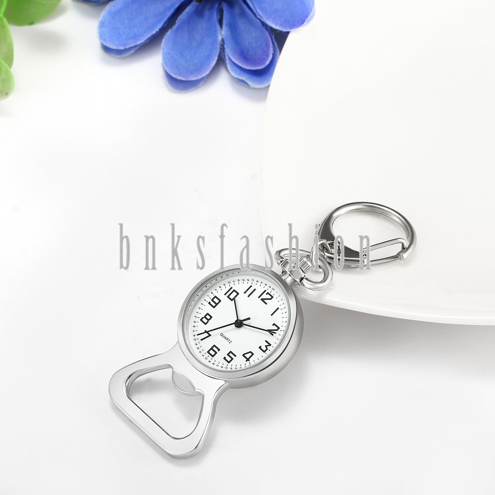 Outdoors Backpack Belt Carabiner Bottle Opener Key Ring Fob Quartz Pocket Watch