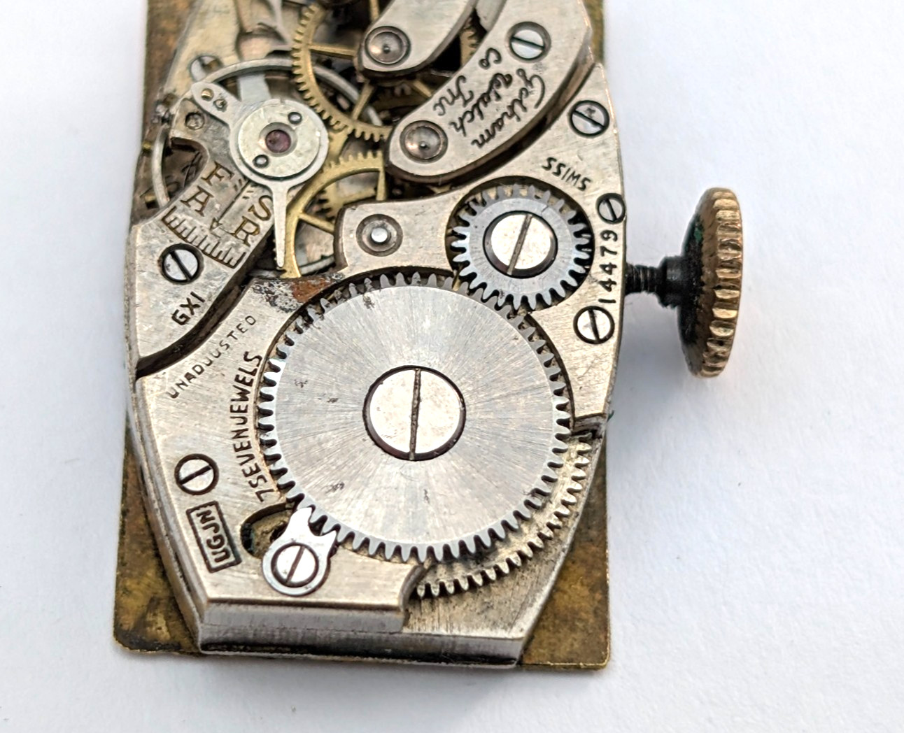 Vintage FRANKLIN Gotham Watch Co UGJN 7j Art Deco 15mm Movement PARTS or REPAIR
