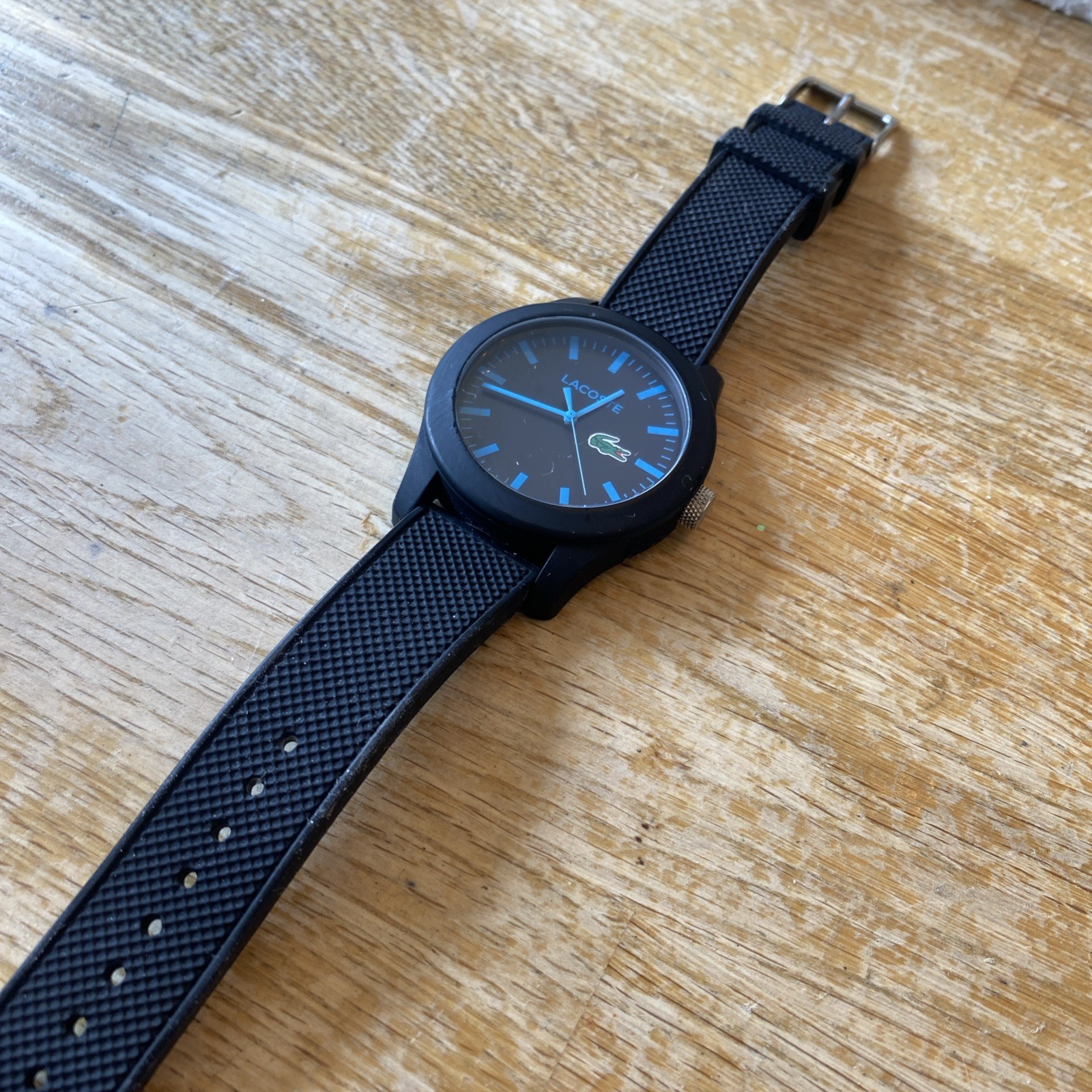 Lacoste Black Blue Dial Quartz Watch LC79.1.47.2788 Rubber Strap Unisex 30m 3ATM