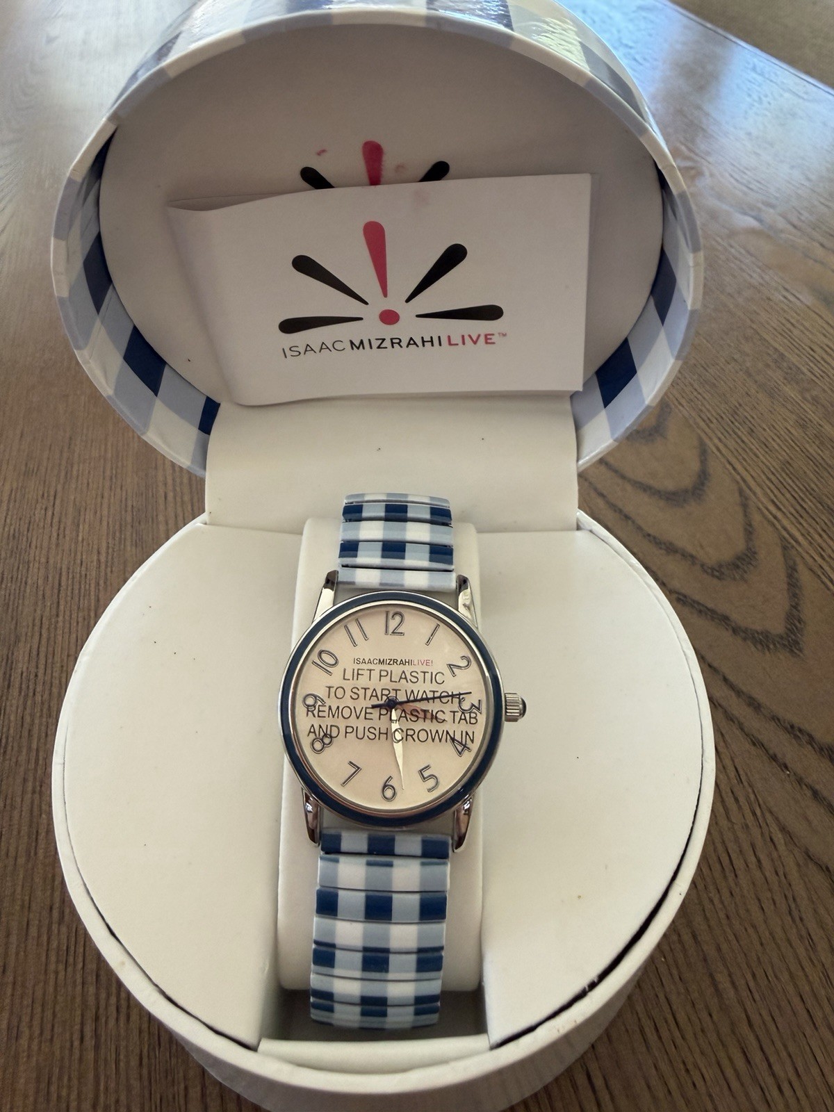New With Box Isaac Mizrahi Women’s Wristwatch Bezel Blue Metal Band