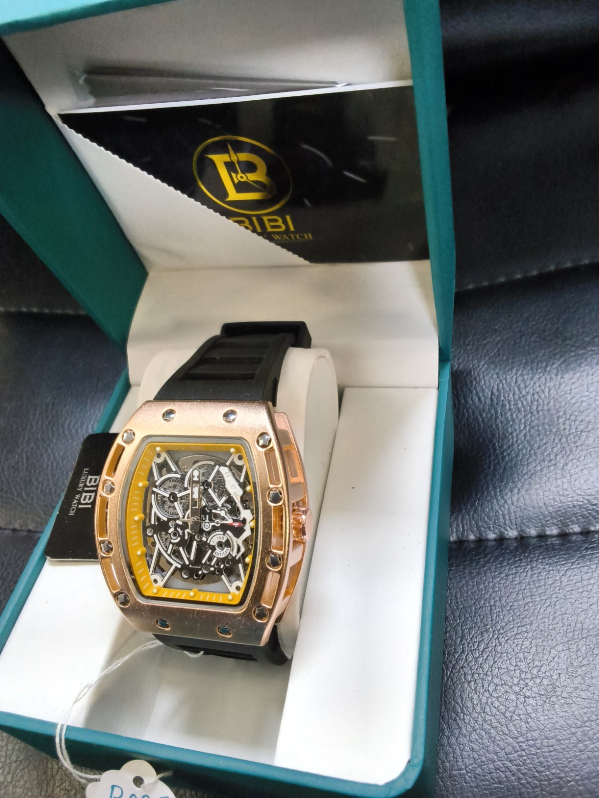 BIBI Automatic Skeleton Rose Gold 50mm Watch Black Silicone Strap New BoxPrice: