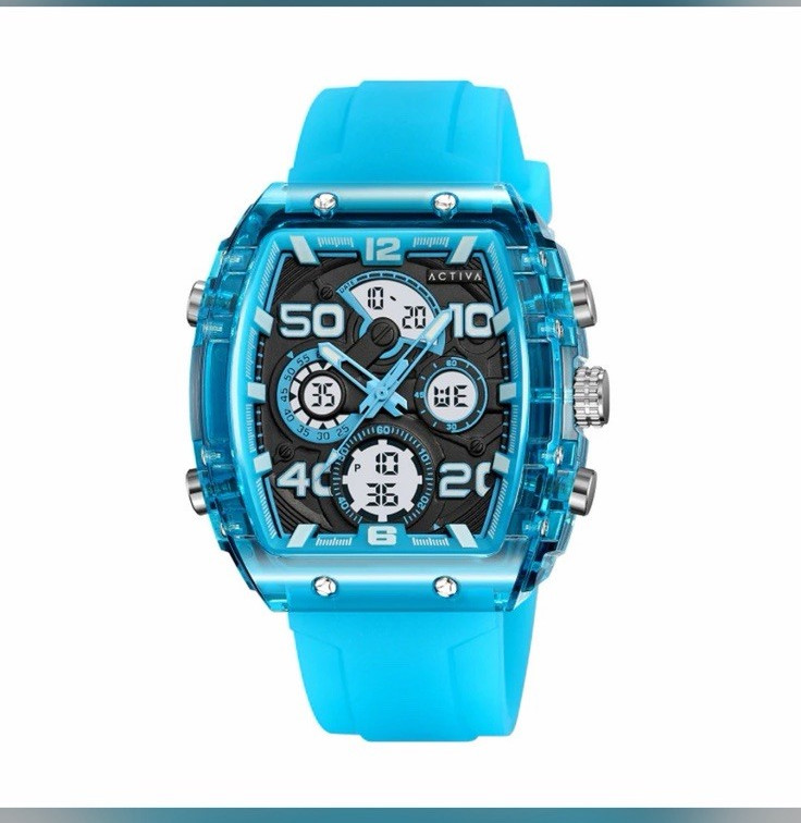 ACTIVA Sport Quartz Analog-Digital Chronograph Blue Silicone Strap Box