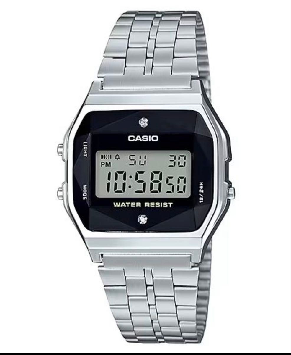 Casio A159WAD-1D Digital Stainless Watch Diamond Accent