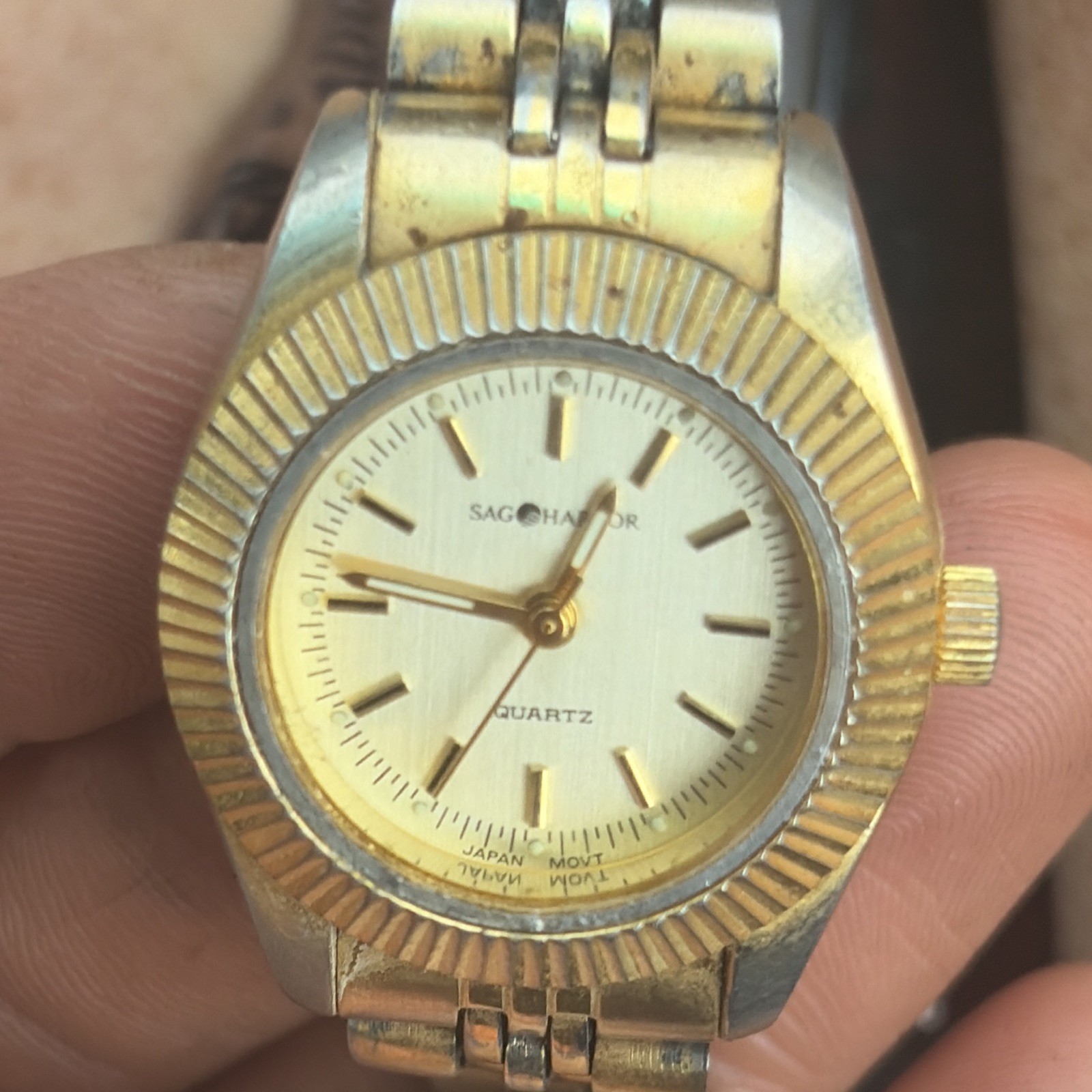 Sag Harbor Quartz Women’s Vintage Two-Tone Gold Dial Metal Bracelet Watch