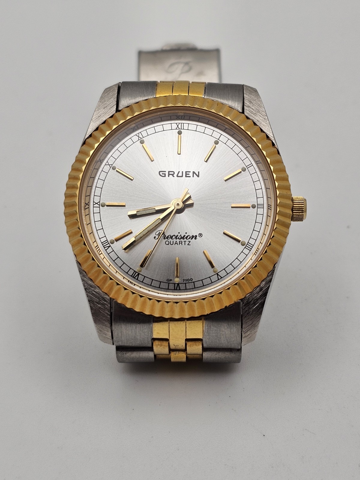 Vintage 1996 Gruen PRESIDENTIAL 3 Hand Men Quartz Watch Fluted Jubilee Twotone🔥