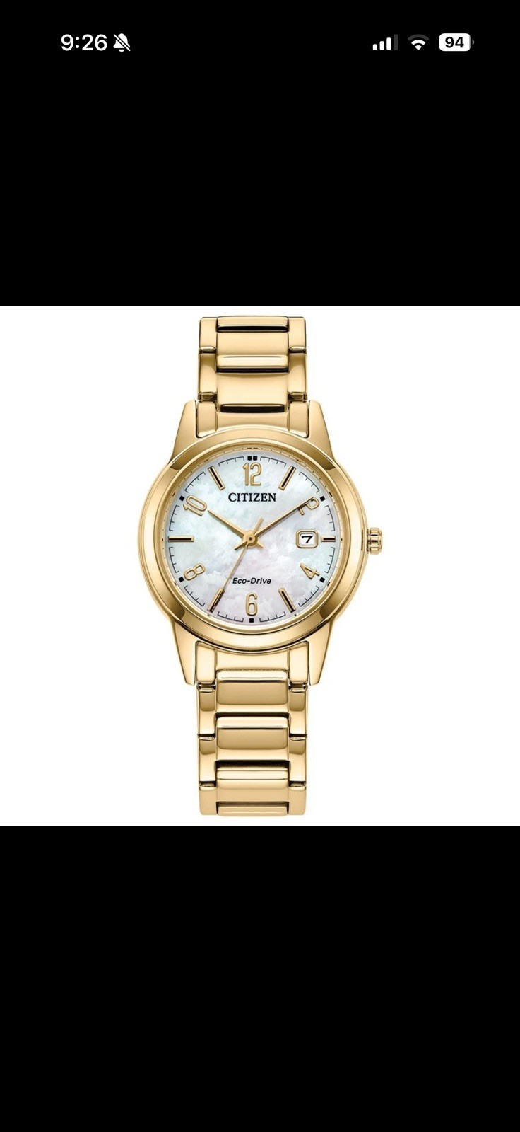 Citizen Women’s Classic Date Indicator Eco-Drive Gold Watch 29MM FE1242-78D