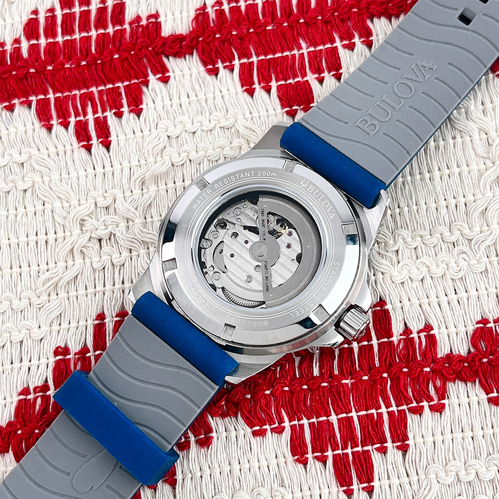 Bulova Marine Star 98A303 Automatic Blue Dial 45mm Blue Rubber Strap Men’s Watch