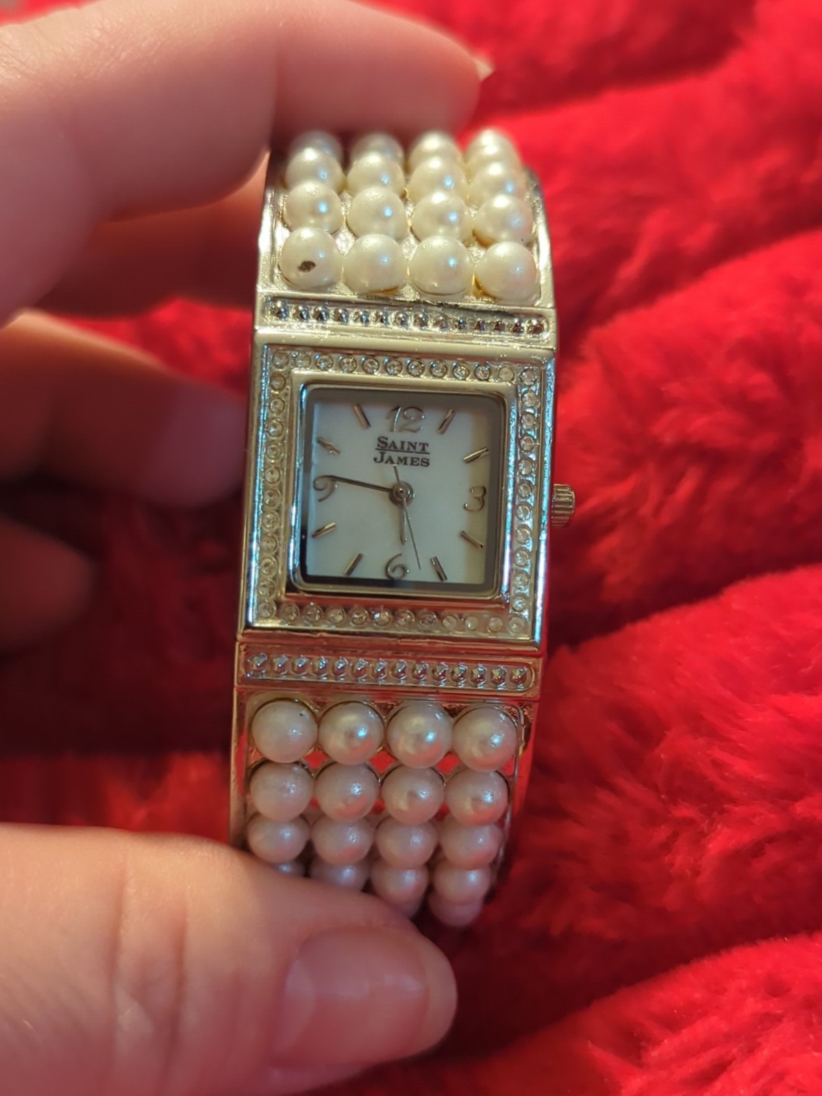 Saint James Mother of Pearl Watch Crystals and Pearl Accent Hinged Band
