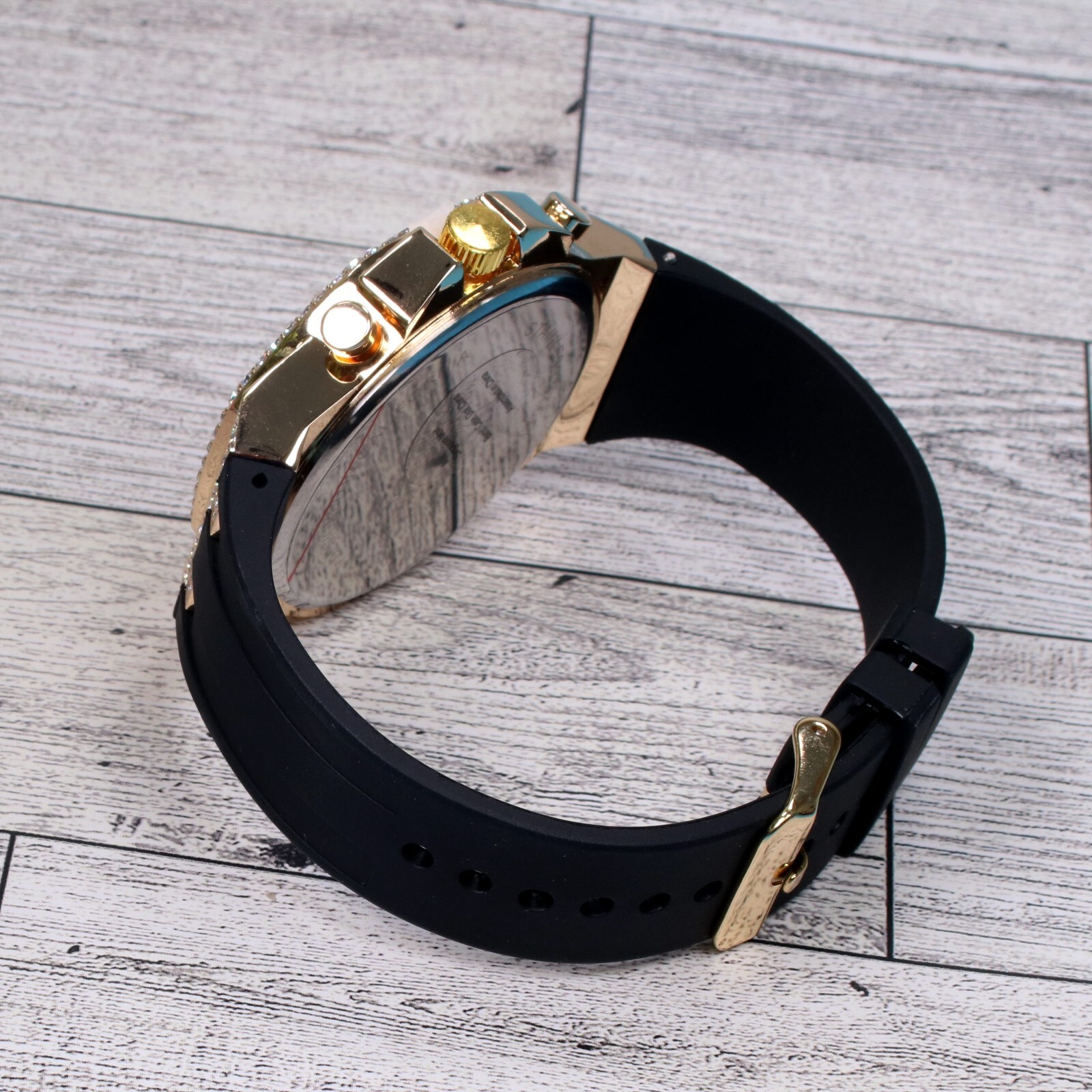 Montres Carlo Men’s Hip Hop Rapper Luxury Stones Dress Wrist Watch Gold Finish