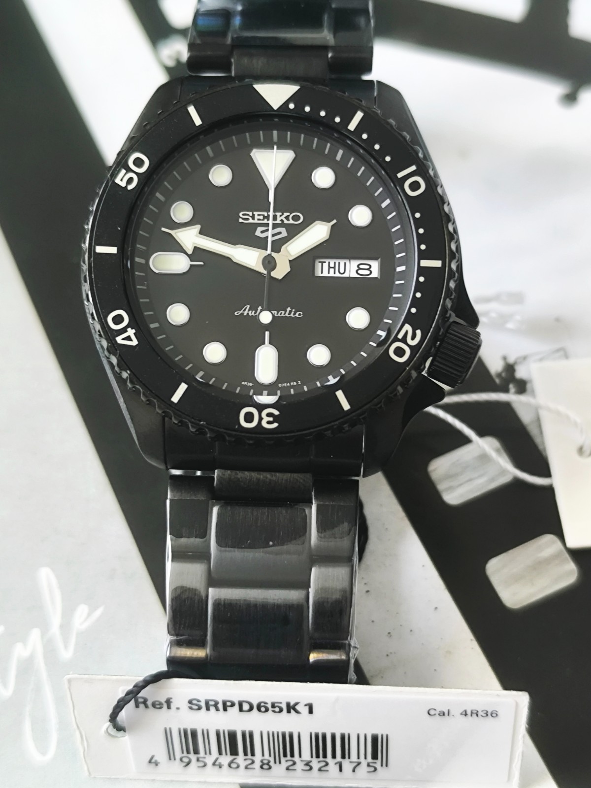 Seiko 5 Sports Asia Black Dial Black Case Coating and Band SRPD65K1