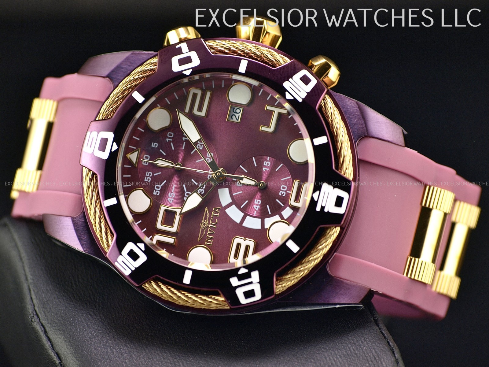 Invicta Bolt Cable LUME Markers Men’s 50mm Purple & Gold Chrono Watch 40725