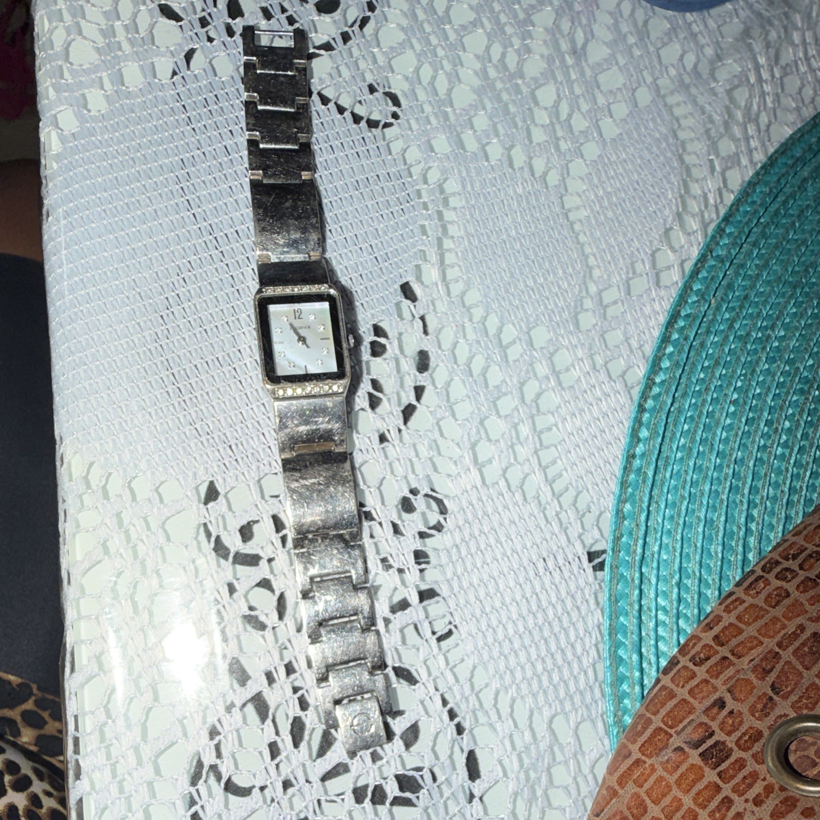 Elgin Women’s Quartz Dress Wristwatch Square Silver Tone Bracelet White Dial